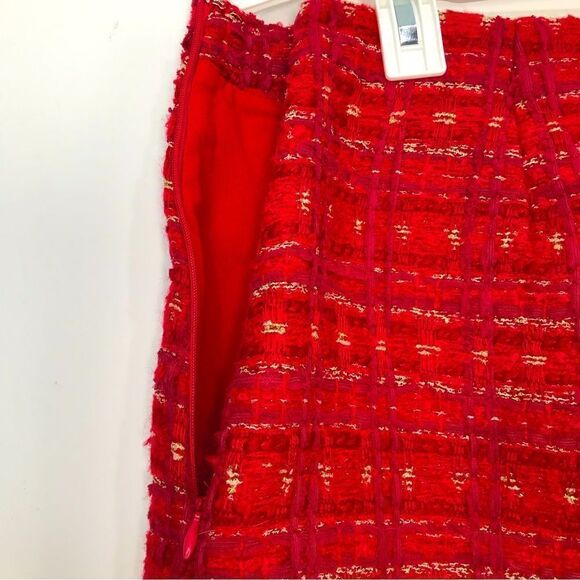 Anthropologie Endless Rose Red Tweed Gold Sparkle Holiday Mini Skirt - Picture 11 of 15
